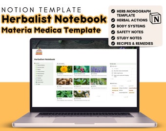 Herbalist Notebook Notion Template, Materia Medica (Perfect for Herbal Courses, Digital Herbal Journal, Plant Medicine)