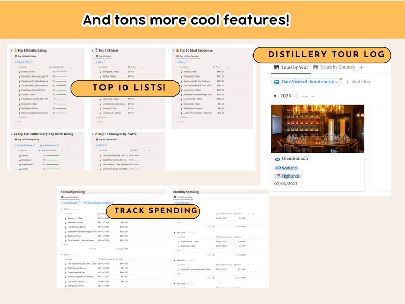 Whiskey Collection Notion Template Scotch Collection Digital Organizer, Whiskey Distilleries, Whiskey Bottle Log image 8