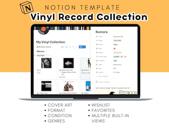 Notion Template for Vinyl Record Collection (Digital Organizaer / Music Notion Planner)