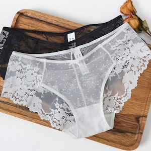 Panties For Women Transparent Lace Ultra Thin Mesh Mid Waist Large Hot  Underwear
