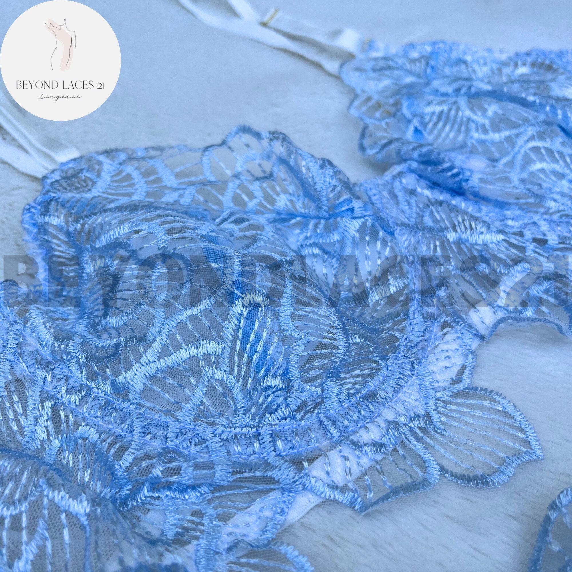 Buy online Light Blue Lace Detail Bra & Panty Set from lingerie