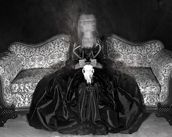 Gothic Woman with Skull Art Print: Dark Home Decor