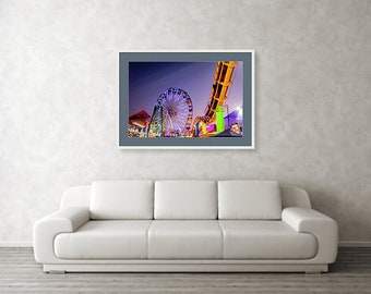 Santa Monica Pier Print: Roller Coaster & Ferris Wheel Art