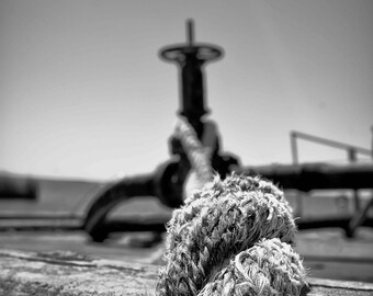 Bayou Rope and Valve Print: Black and White Louisiana Photography
