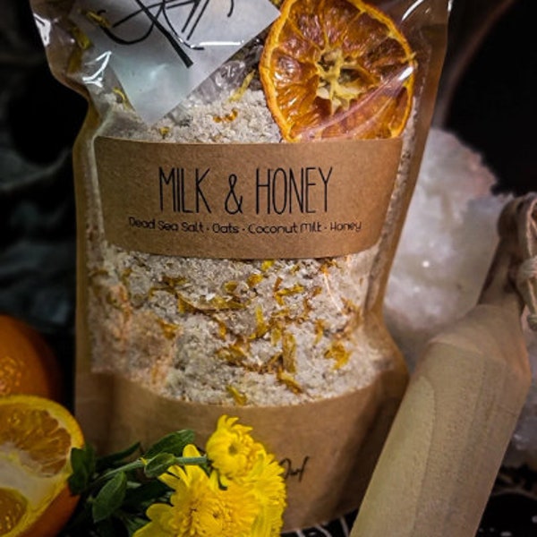 Milk & Honey Skin Soothing Bath Soak/Oatmeal Bath Soak/Milk Bath/Herbal Bath Salt/Crystal Infused Bath Soak/Reiki Bath Salt