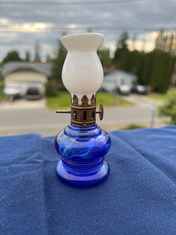 Vintage Mini Blue Oil Lamp Made in Hong Kong Etsy