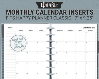 Editable Classic Happy Planner Monthly Calendar Inserts | Etsy