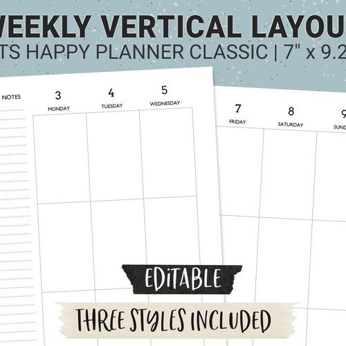 Editable Happy Planner Vertical Layout HP Classic Printable | Etsy
