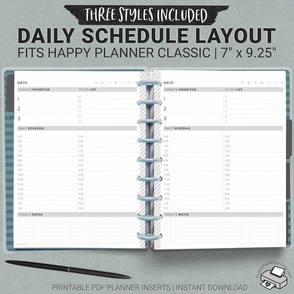 Printable Classic Happy Planner Inserts, Daily Planner Pages, Undated Hourly Appointment Planner, Digital Download PDF