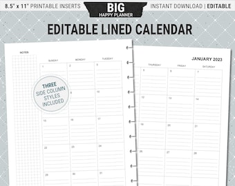 Editable Classic Happy Planner Monthly Calendar Inserts, Printable ...