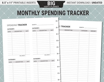 BIG Happy Planner Spending Tracker Inserts, Printable Finance Planner Inserts, Digital Download PDF
