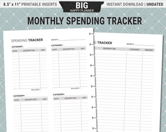 Big Happy Planner Spending Tracker Inserts: Printable Finance Planner (Digital Download PDF)