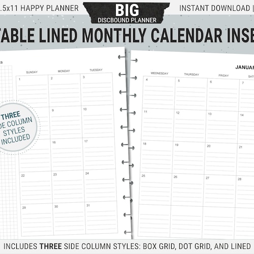 Happy Planner Monthly Layout Printable Monthly Calendar Etsy
