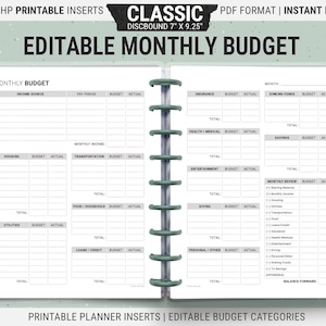 Editable Classic Happy Planner Monthly Budget Inserts, Printable Finance Planner Inserts, Digital Download PDF