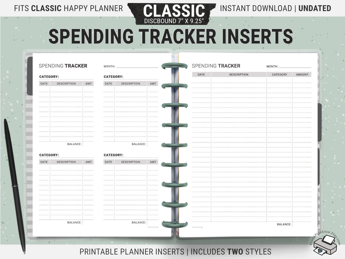 Classic Happy Planner Spending Tracker Inserts Printable - Etsy