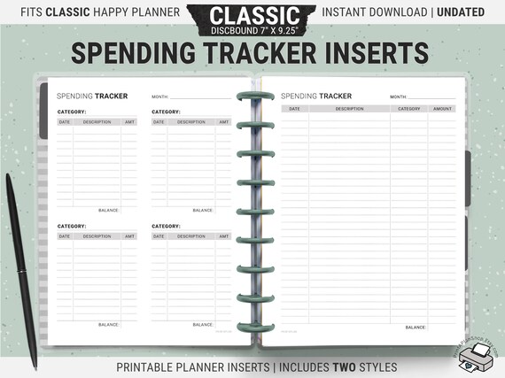 Classic Happy Planner Spending Tracker Inserts Printable - Etsy
