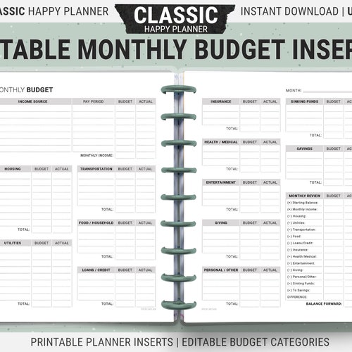 Budget Planner Printable Happy Planner Classic Insert - Etsy
