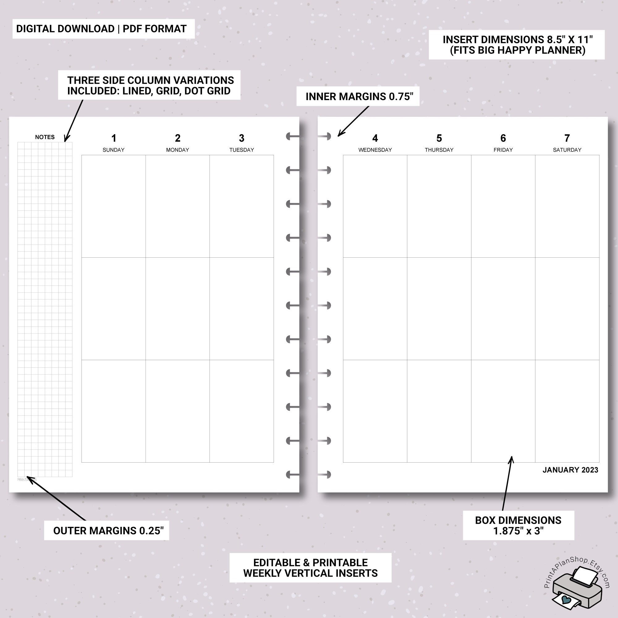 Editable BIG Happy Planner Vertical Inserts, Printable Weekly Planner ...