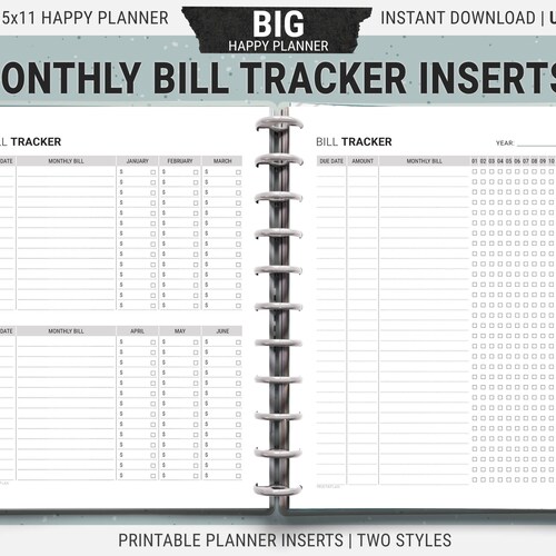 Happy Planner Classic BILL PAYMENT TRACKER Printable Insert - Etsy