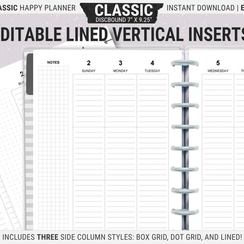 Editable Happy Planner Lined Vertical Layout HP Classic - Etsy