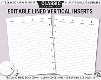 Editable BIG Happy Planner Vertical Inserts, Printable Weekly Planner ...