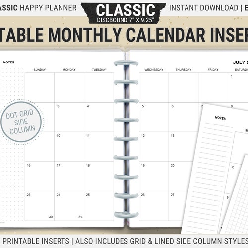 Editable Classic Happy Planner Monthly Calendar Inserts - Etsy