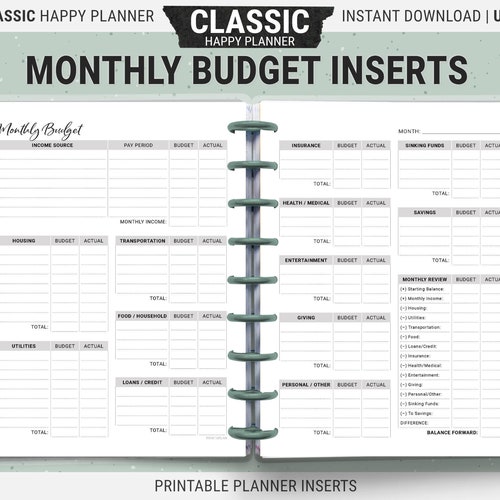 Classic Happy Planner Spending Tracker Inserts Printable | Etsy