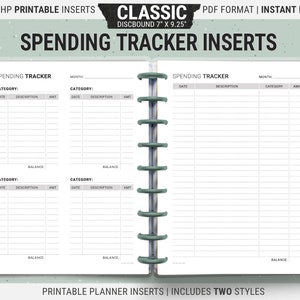 Può includere: Inserti stampabili per il tracciamento delle spese per un planner classico HP a spirale. Gli inserti misurano 17,8 cm per 23,5 cm e includono due stili. Gli inserti sono bianchi con testo nero e linee grigie.