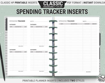 Classic Happy Planner Spending Tracker Inserts, Printable Finance Planner Inserts, Digital Download PDF