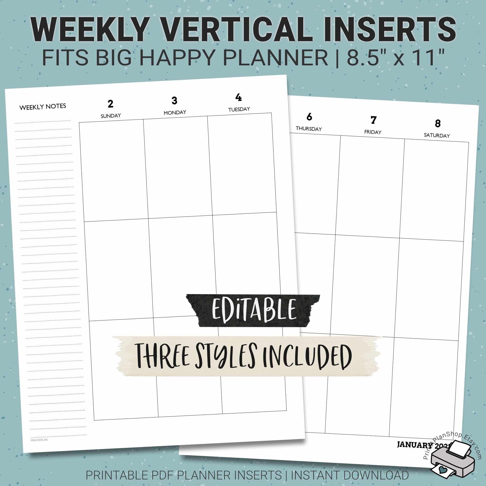 Editable BIG Happy Planner Vertical Inserts Printable Weekly - Etsy