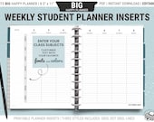 Editable Weekly Student Planner Inserts, BIG Happy Planner, Lined, Printable, Undated, Digital Download PDF