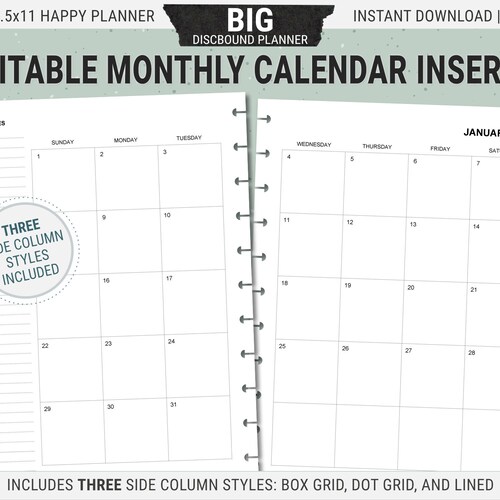 Editable BIG Happy Planner Lined Vertical Inserts Printable - Etsy