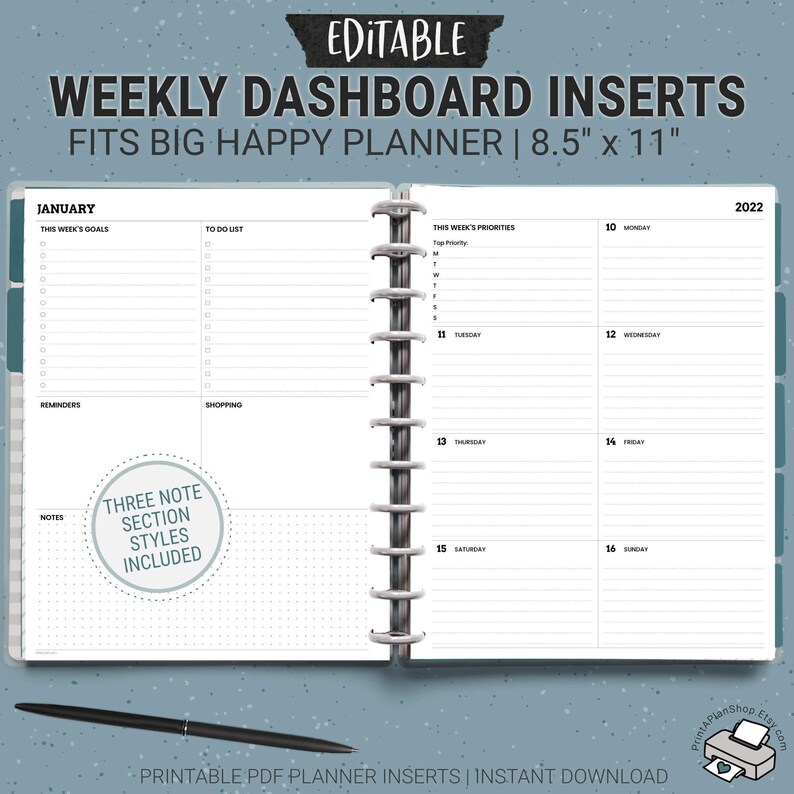 Editable BIG Happy Planner Dashboard Layout Printable Weekly Etsy New