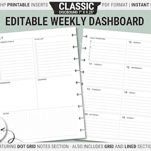 Editable Happy Planner Dashboard Layout: Weekly Inserts (Digital Download PDF)