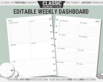 Editable Classic Happy Planner Dashboard Layout, Printable Weekly Planner Inserts, Undated Pages, Digital Download PDF
