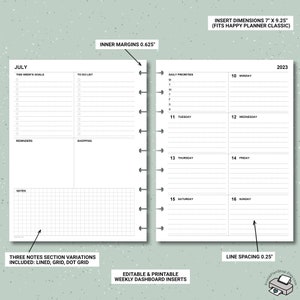 Editable Classic Happy Planner Dashboard Layout, Printable Weekly ...