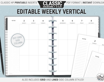 Bearbeitbare Happy Planner Inserts: Classic HP Vertikales Layout (Digitaler Download PDF)