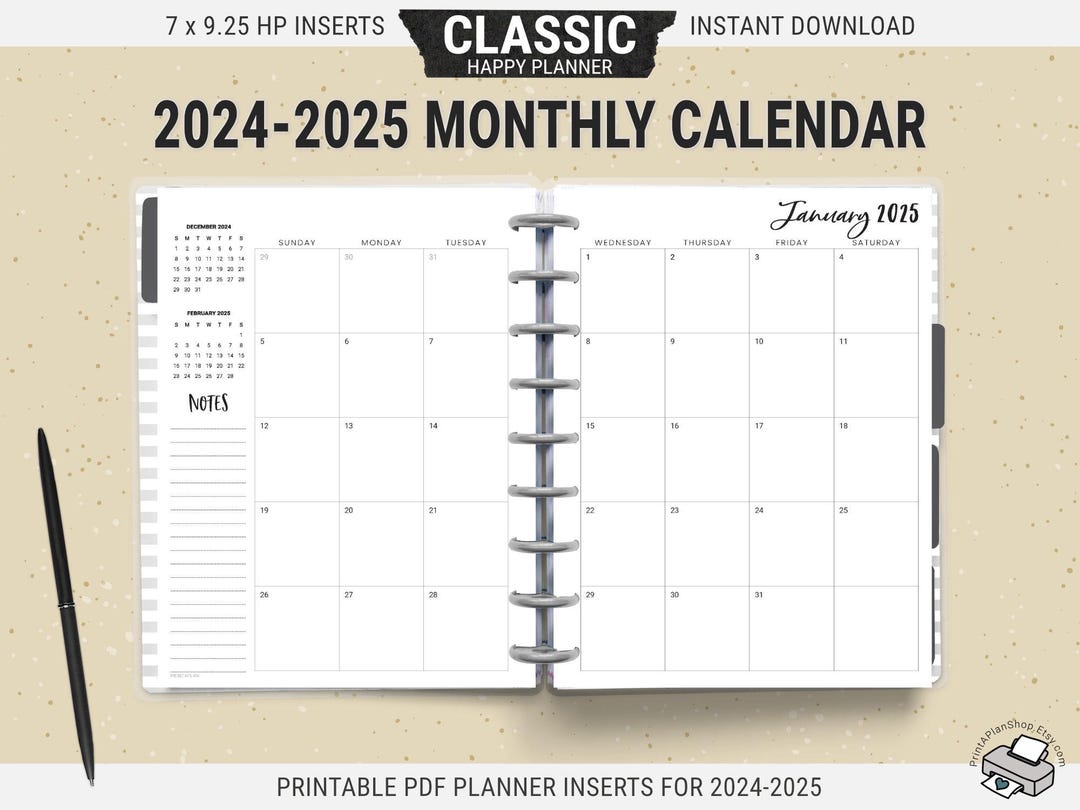 2024-2025 Classic Happy Planner Monthly Calendar Inserts, Printable Pages, Digital Download PDF - Etsy