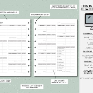 Editable Classic Happy Planner Monthly Budget Inserts, Printable ...