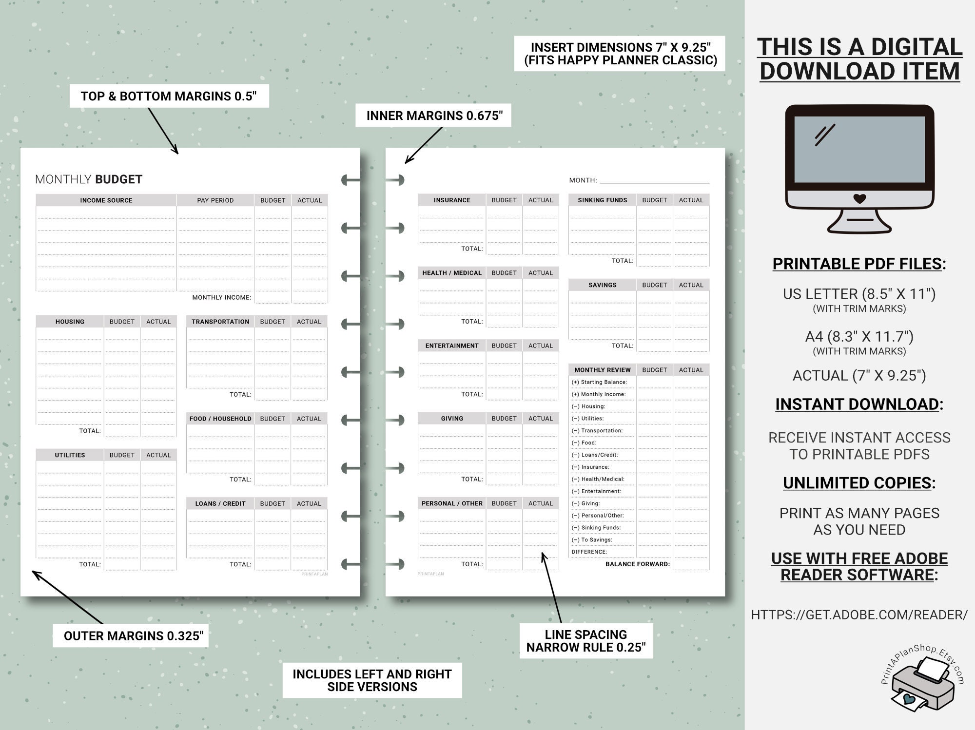 Editable Classic Happy Planner Monthly Budget Inserts - Etsy