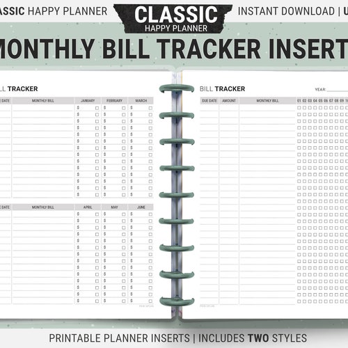 SKINNY CLASSIC Happy Planner Printable Inserts Bill Tracker - Etsy