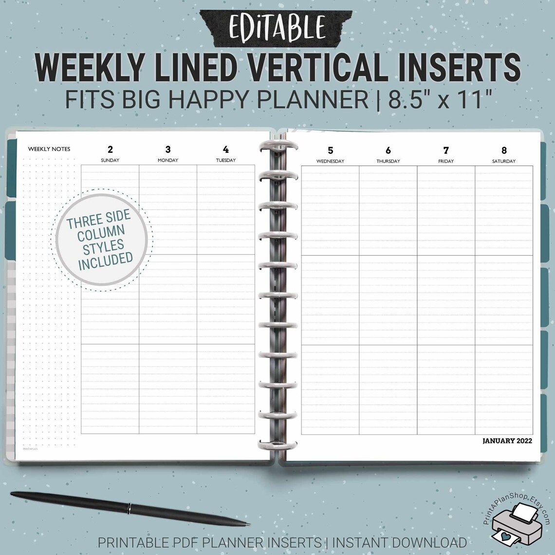 Editable BIG Happy Planner Lined Vertical Inserts Printable Etsy