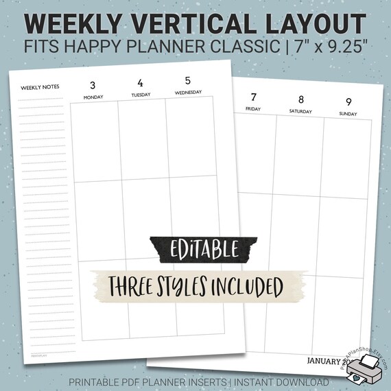 Editable Happy Planner Vertical Layout HP Classic Printable | Etsy
