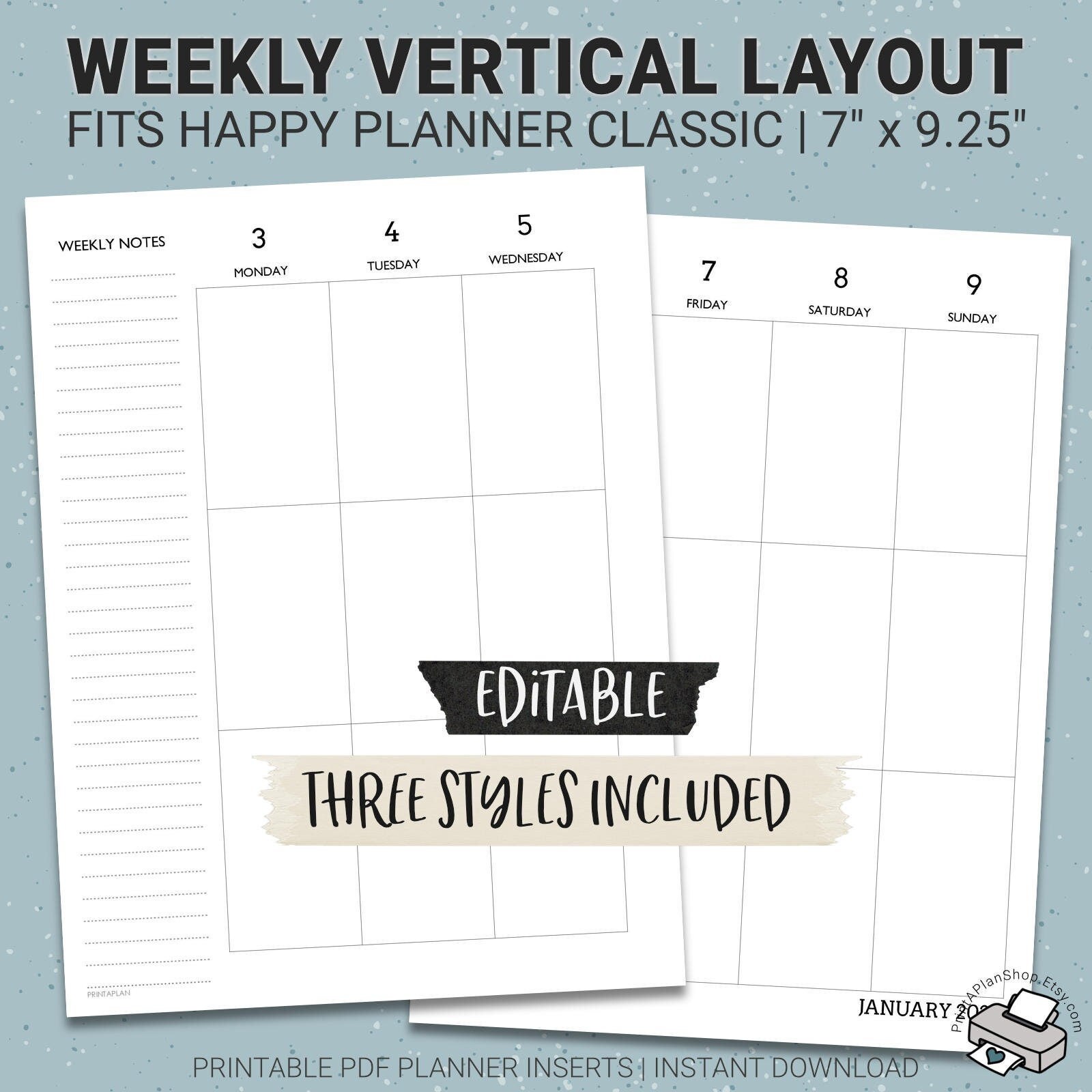 Editable Happy Planner Vertical Layout HP Classic Printable | Etsy