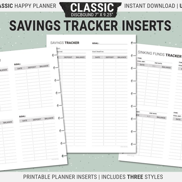 Classic Happy Planner Savings Tracker Inserts, Sinking Funds Tracker, Printable, Digital Download PDF