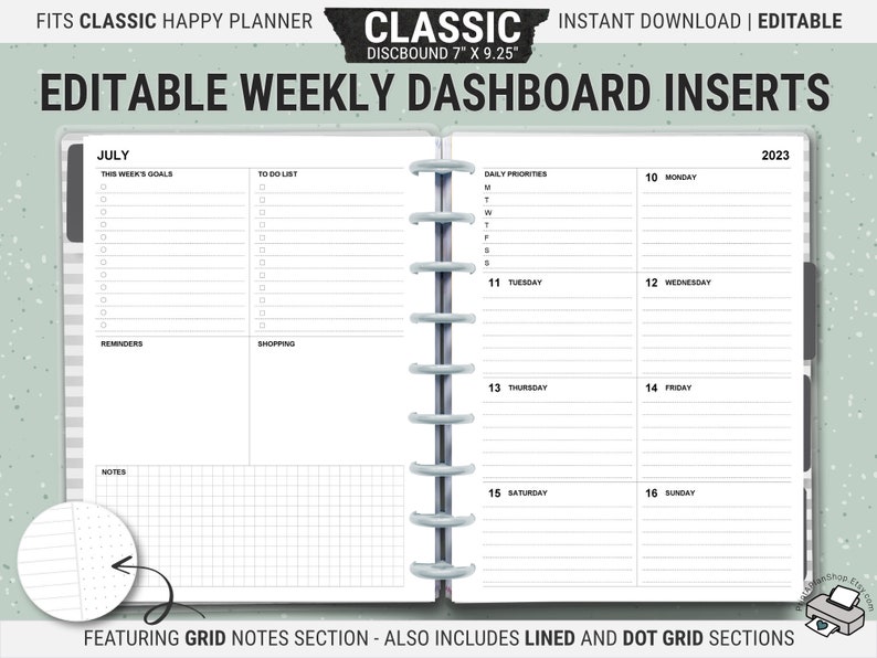 Editable Classic Happy Planner Dashboard Layout Printable Etsy