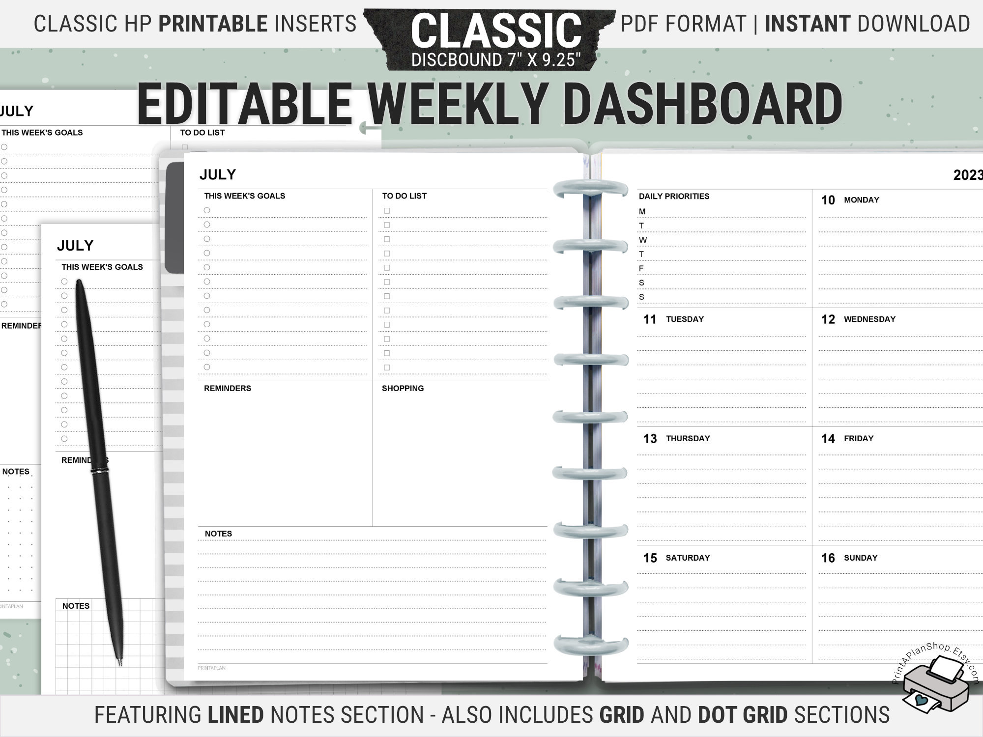 Classic Happy Planner Dashboard Layout: Editable Weekly Inserts (Digital Download PDF)