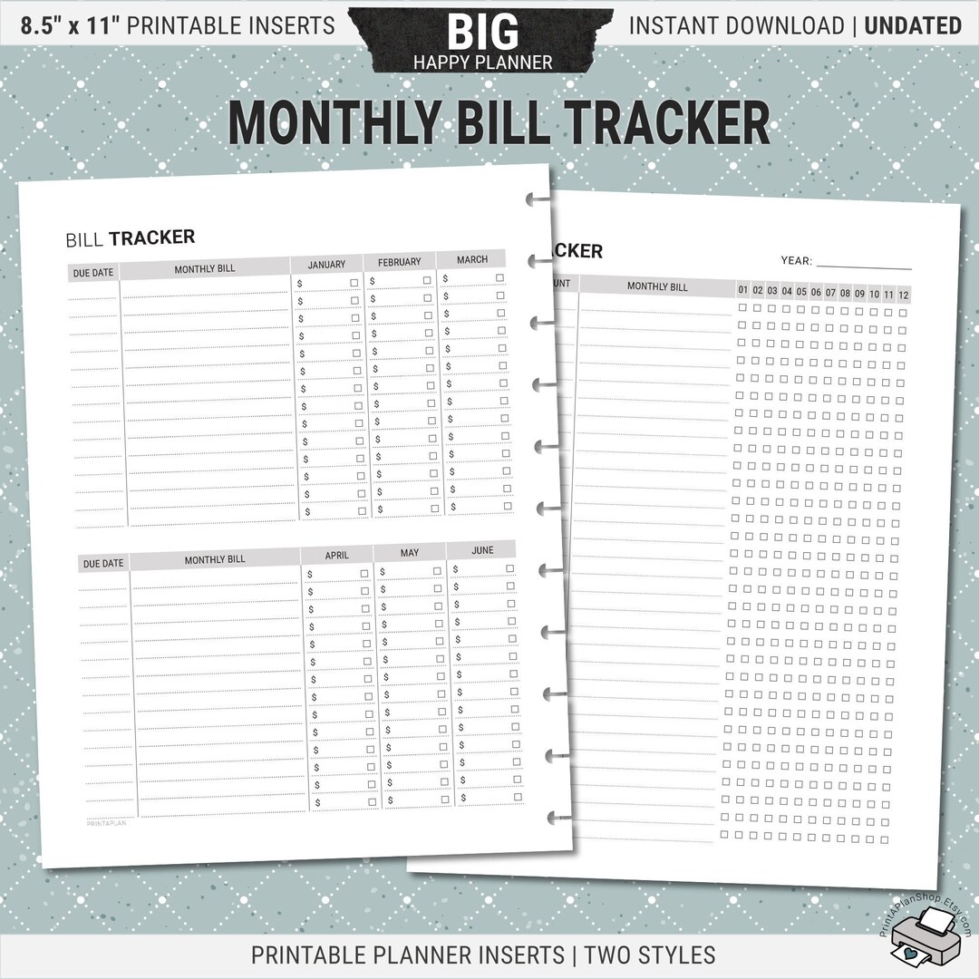 BIG Happy Planner Bill Tracker Inserts (digital Download PDF) - Etsy