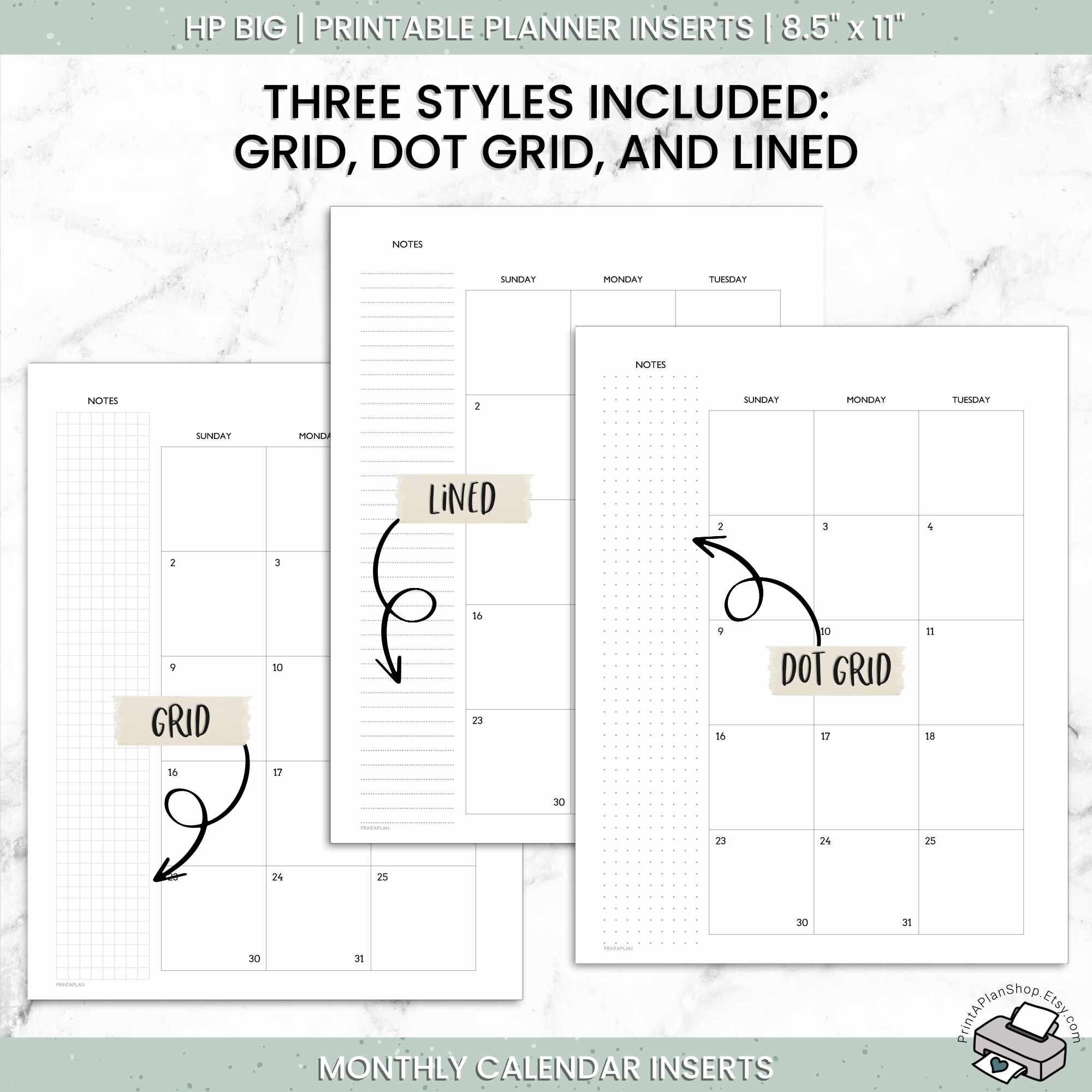 Editable BIG Happy Planner Calendar Inserts, Printable Monthly Planner