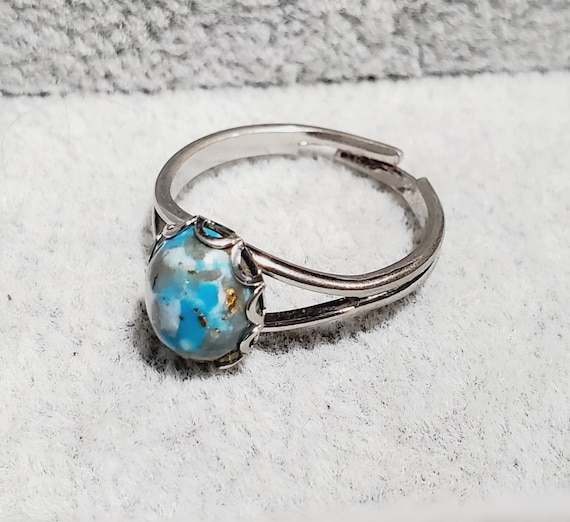 Natural Turquoise Sv925 Sterling Silver Ring, Adjustable Size - Etsy